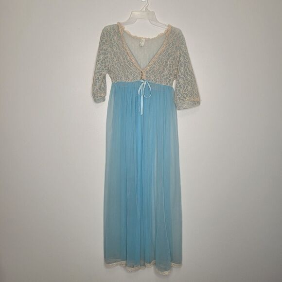 Cottagecore Lace Organza Maxi Gown Robe Cardigan Cover Ethereal Vintage Medium - Picture 1 of 7